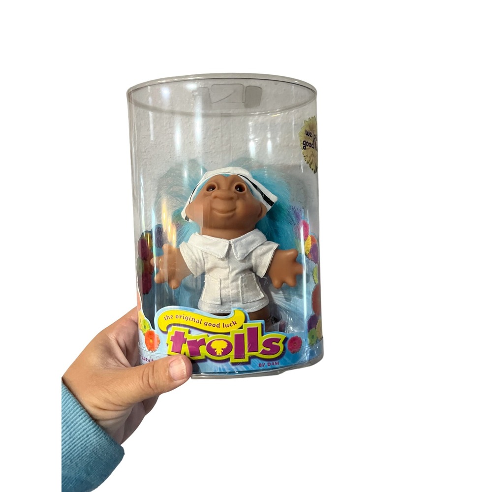 Dam‎ Good Luck Trolls Nurse Doll Blue Hair Vintage 2006 Play Along New in Tube